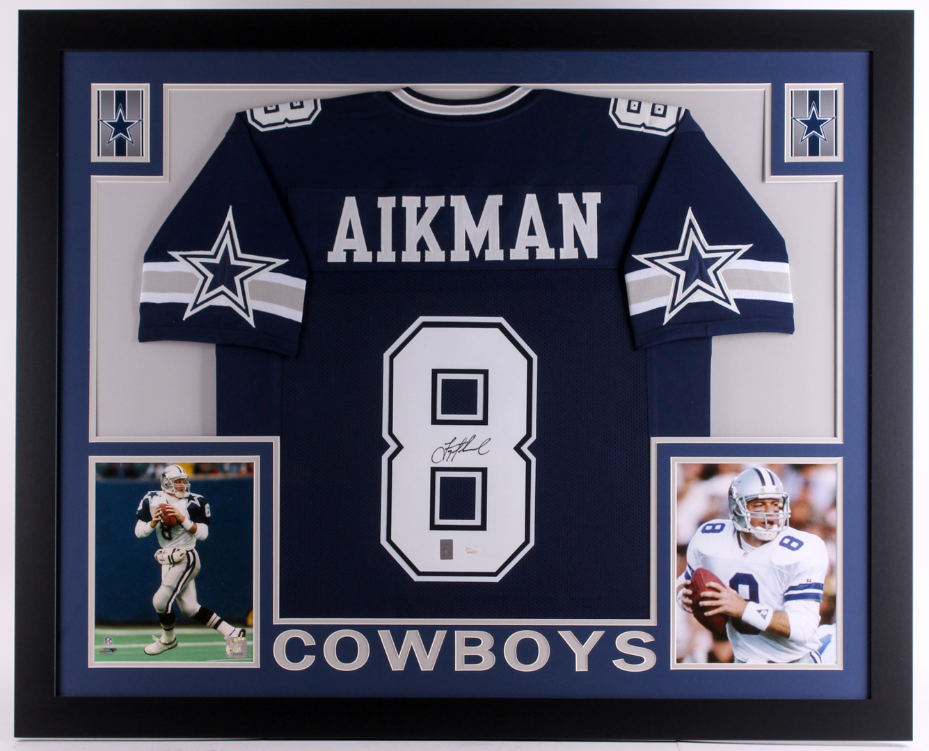 Troy Aikman Signed Cowboys 35x43 Custom Framed Jersey (JSA COA & Aikman Hologram) at PristineAuction.com Troy Aikman Signed Cowboys 35x43 Custom Framed Jersey (JSA COA & Aikman Hologram) at PristineAuction.com