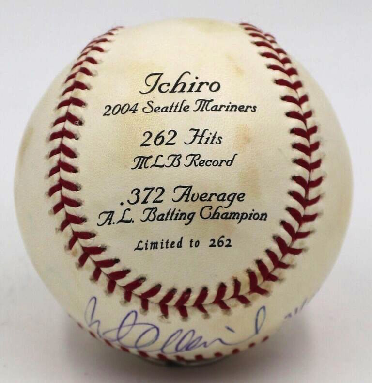Ichiro Suzuki Signed LE 262 Hit Record Mariners Stat Stamped OML Baseball (UDA COA & MLB Hologram) at PristineAuction.com Ichiro Suzuki Signed LE 262 Hit Record Mariners Stat Stamped OML Baseball (UDA COA & MLB Hologram) at PristineAuction.com