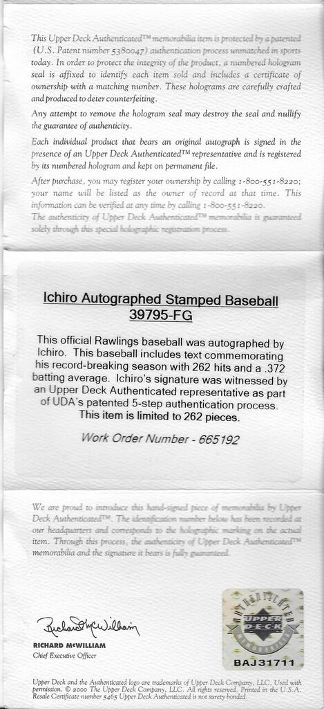Ichiro Suzuki Signed LE 262 Hit Record Mariners Stat Stamped OML Baseball (UDA COA & MLB Hologram) at PristineAuction.com Ichiro Suzuki Signed LE 262 Hit Record Mariners Stat Stamped OML Baseball (UDA COA & MLB Hologram) at PristineAuction.com