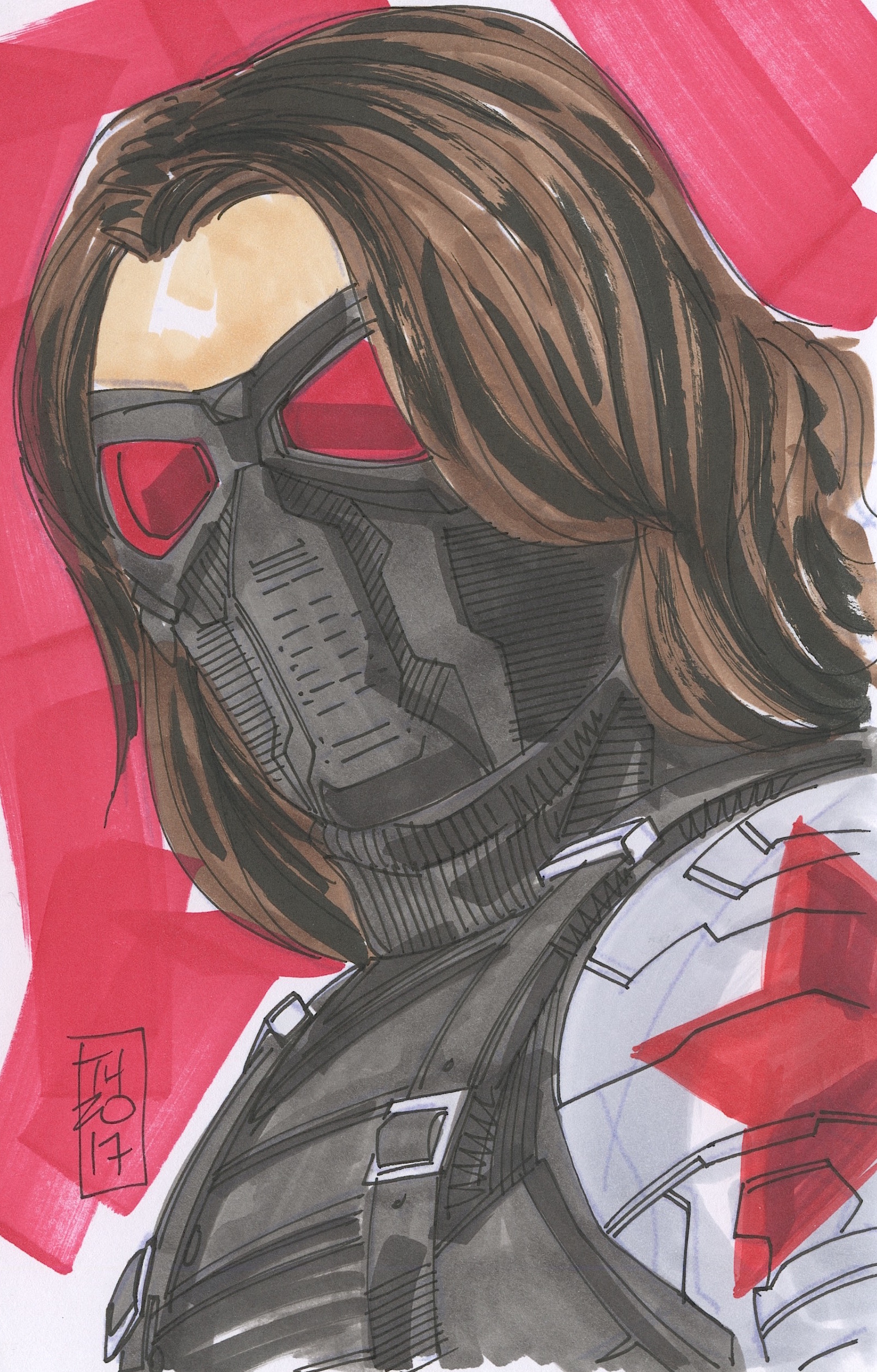 Tom Hodges - The Winter Soldier "Captain America" Signed ORIGINAL 5.5" x 8.5" Color Drawing on Paper (1/1) at PristineAuction.com Tom Hodges - The Winter Soldier "Captain America" Signed ORIGINAL 5.5" x 8.5" Color Drawing on Paper (1/1) at PristineAuction.com