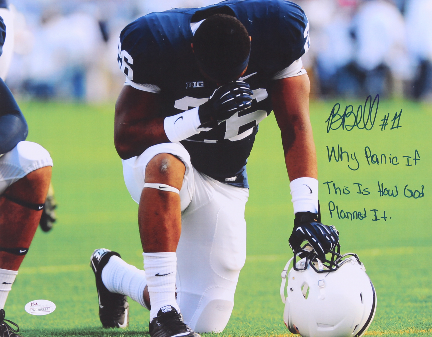 Brandon Bell Signed Penn State Nittany Lions 11x14 Photo Inscribed "Why Panic If This Is How God Planned It." (JSA COA) at PristineAuction.com Brandon Bell Signed Penn State Nittany Lions 11x14 Photo Inscribed "Why Panic If This Is How God Planned It." (JSA COA) at PristineAuction.com