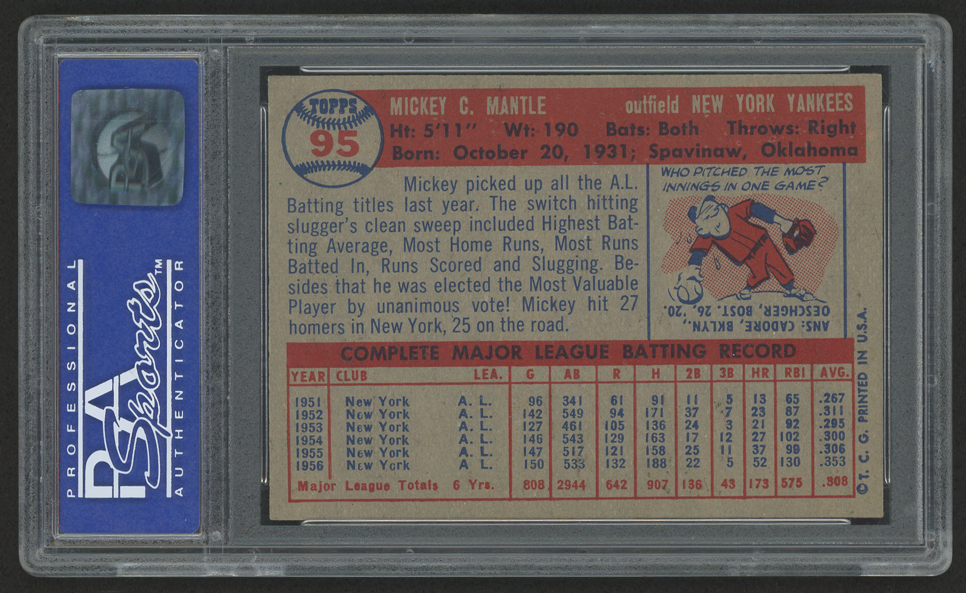 1957 Topps #95 Mickey Mantle (PSA 8) (OC) at PristineAuction.com 1957 Topps #95 Mickey Mantle (PSA 8) (OC) at PristineAuction.com