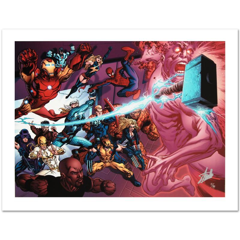 Stan Lee Signed "Avengers Academy #11" Limited Edition 24x18 Giclee on Canvas by Tom Raney and Marvel Comics at PristineAuction.com Stan Lee Signed "Avengers Academy #11" Limited Edition 24x18 Giclee on Canvas by Tom Raney and Marvel Comics at PristineAuction.com
