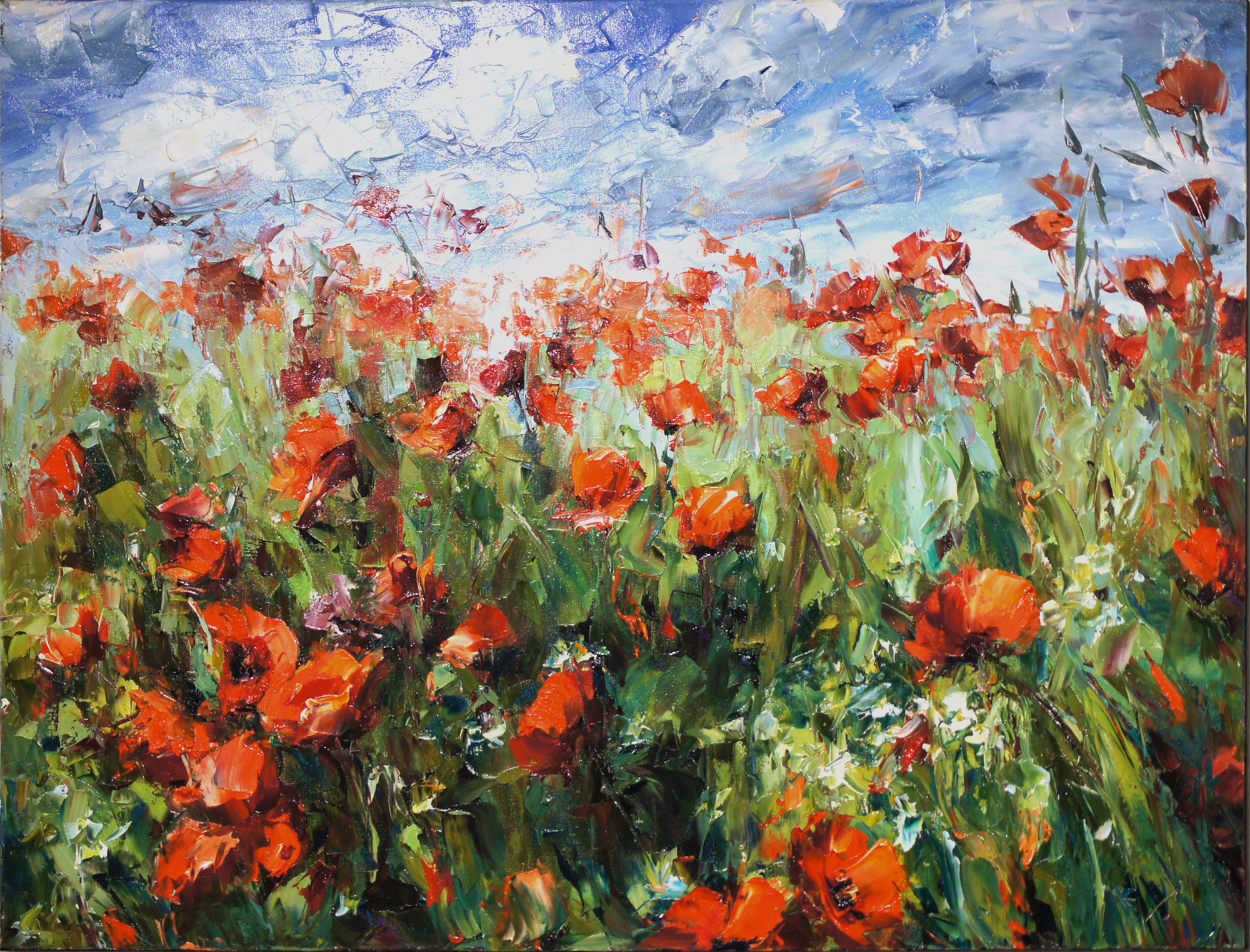 "Happy Poppies" 40x30x2 Original Floral Painting by Lyudmila Agrich at PristineAuction.com "Happy Poppies" 40x30x2 Original Floral Painting by Lyudmila Agrich at PristineAuction.com