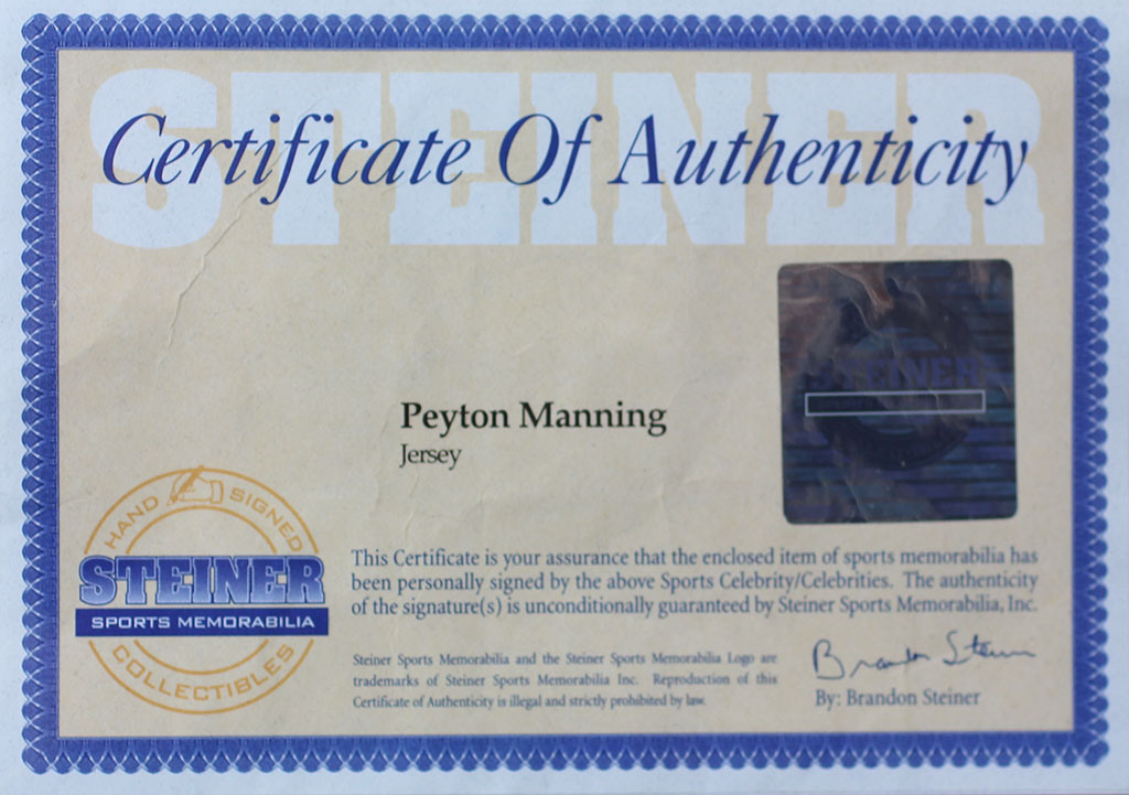 Peyton Manning Signed Colts 35" x 43" Custom Framed Jersey (Steiner COA) at PristineAuction.com Peyton Manning Signed Colts 35" x 43" Custom Framed Jersey (Steiner COA) at PristineAuction.com