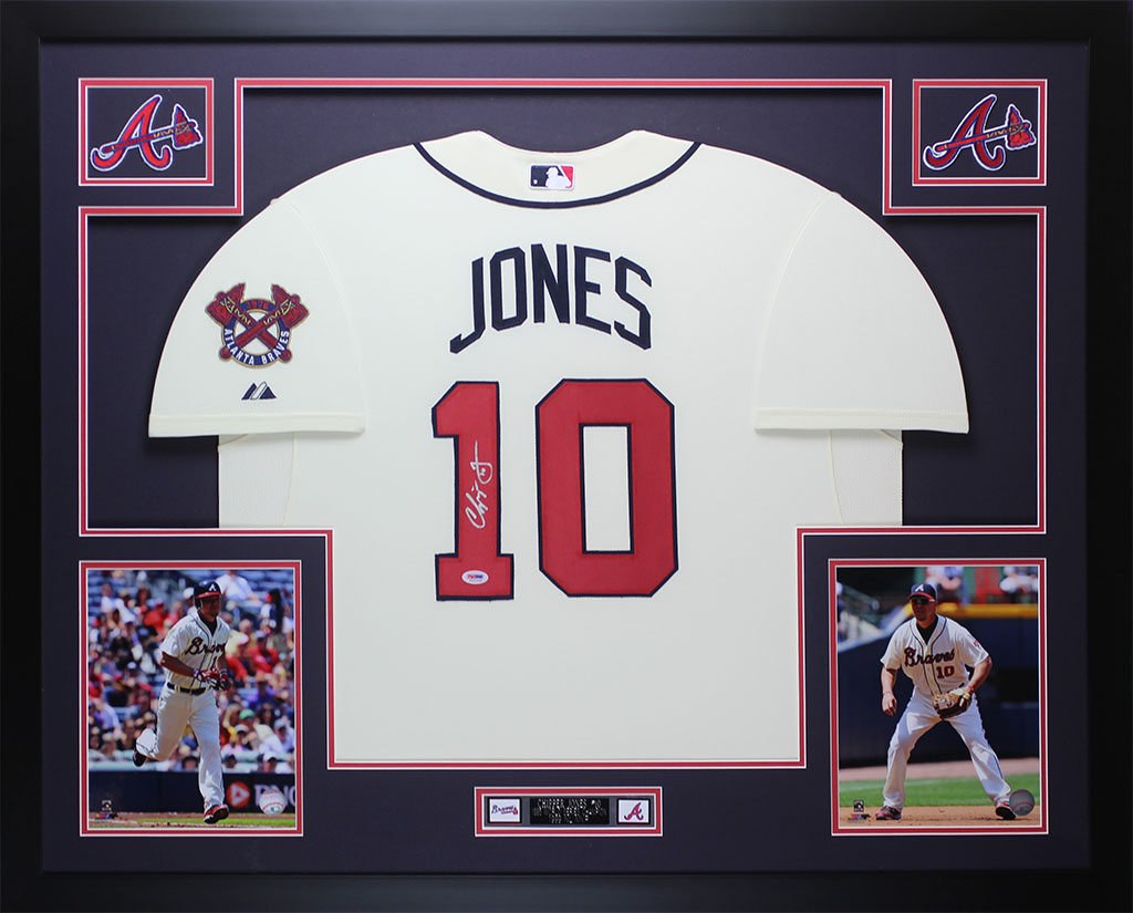 Chipper Jones Signed Braves 35" x 43" Custom Framed Jersey (PSA COA) at PristineAuction.com Chipper Jones Signed Braves 35" x 43" Custom Framed Jersey (PSA COA) at PristineAuction.com