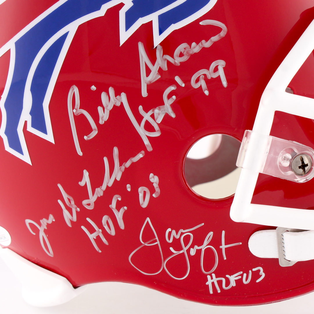 Bills Full Size Helmet Signed and inscribed by (8) with Jim Kelly, Thurman Thomas, Marv Levy, James Lofton (JSA COA & Denver Autographs COA) at PristineAuction.com Bills Full Size Helmet Signed and inscribed by (8) with Jim Kelly, Thurman Thomas, Marv Levy, James Lofton (JSA COA & Denver Autographs COA) at PristineAuction.com
