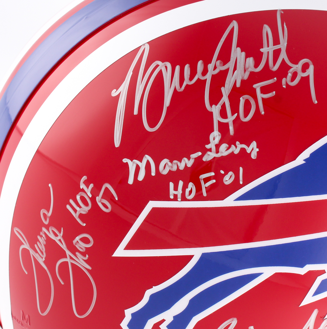 Bills Full Size Helmet Signed and inscribed by (8) with Jim Kelly, Thurman Thomas, Marv Levy, James Lofton (JSA COA & Denver Autographs COA) at PristineAuction.com Bills Full Size Helmet Signed and inscribed by (8) with Jim Kelly, Thurman Thomas, Marv Levy, James Lofton (JSA COA & Denver Autographs COA) at PristineAuction.com