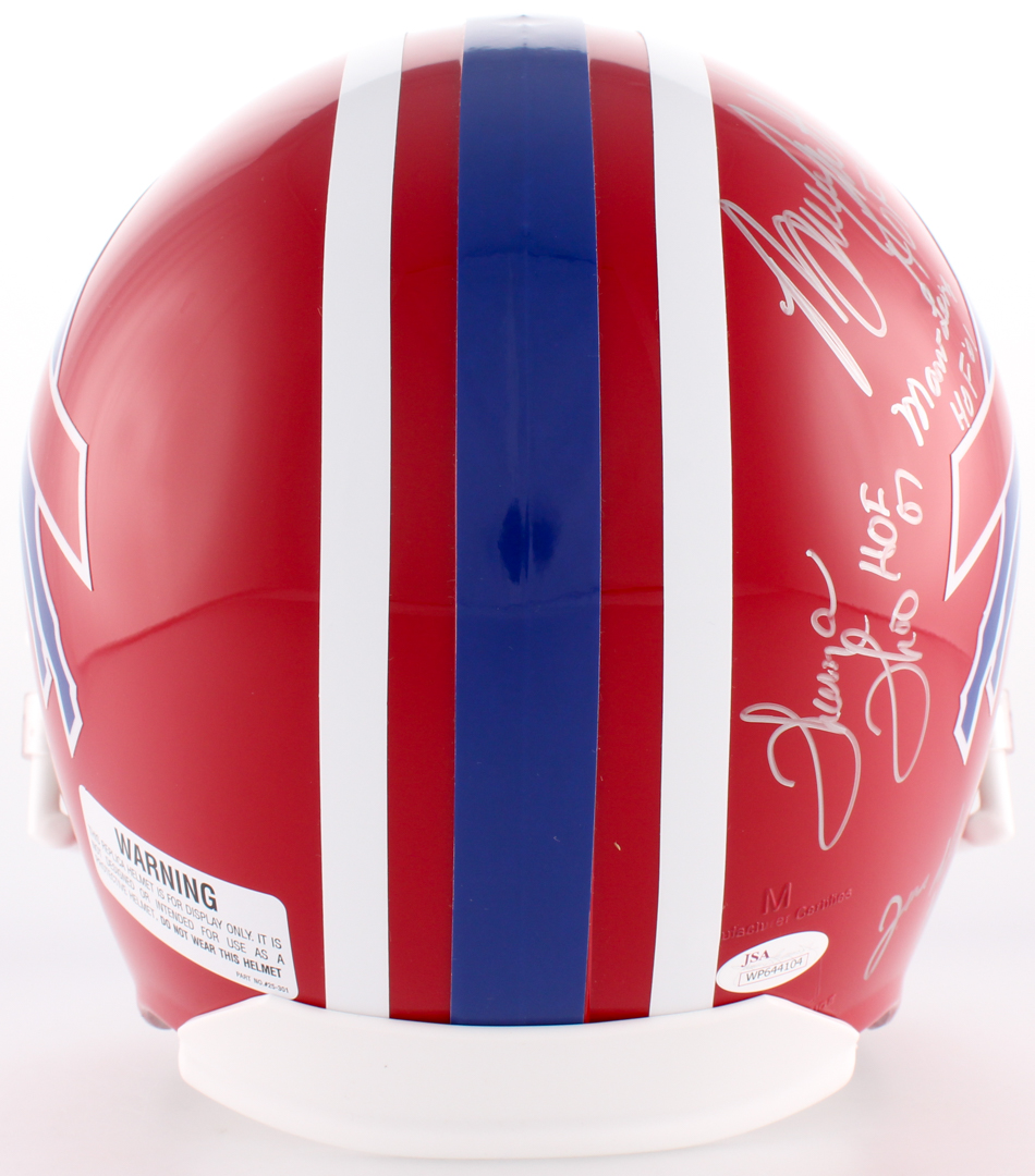 Bills Full Size Helmet Signed and inscribed by (8) with Jim Kelly, Thurman Thomas, Marv Levy, James Lofton (JSA COA & Denver Autographs COA) at PristineAuction.com Bills Full Size Helmet Signed and inscribed by (8) with Jim Kelly, Thurman Thomas, Marv Levy, James Lofton (JSA COA & Denver Autographs COA) at PristineAuction.com