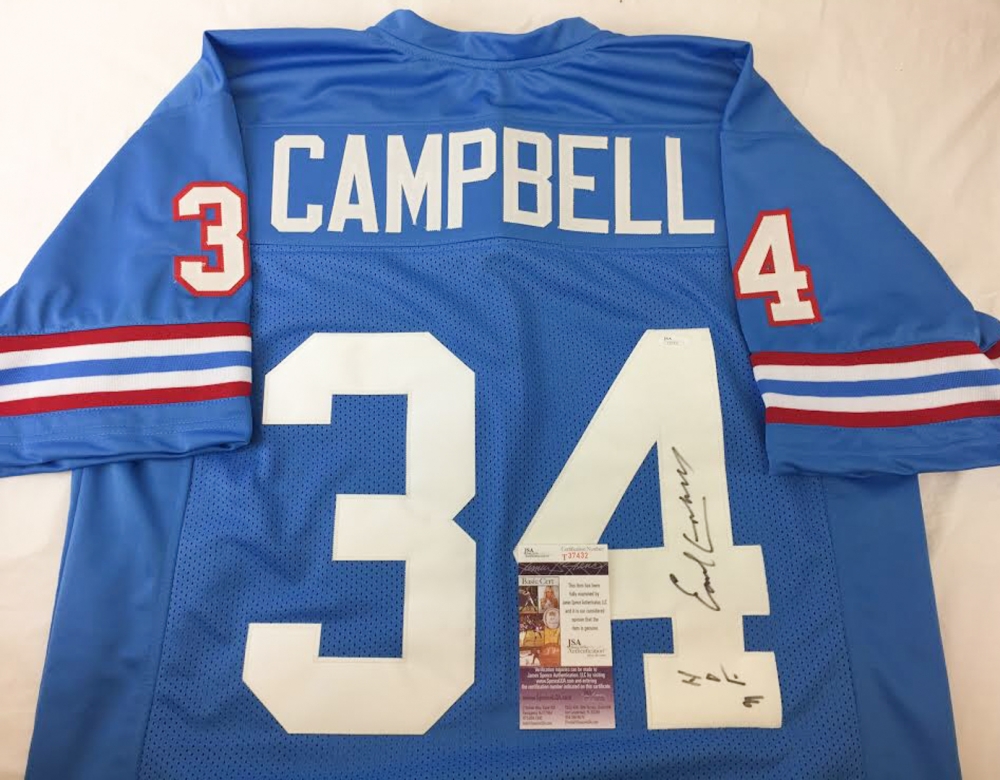 Earl Campbell Signed Oilers Jersey Inscribed "HOF 91" (JSA COA