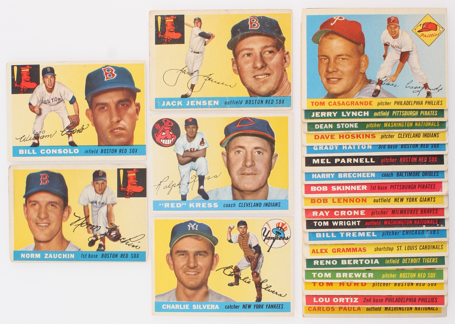 Lot of (23) 1955 Topps Baseball Cards with #200 Jackie Jensen, #168 Duane Pillette, #207 Billy Consolo, #176 Norm Zauchin RC, #151 Ralph Kress CO at PristineAuction.com Lot of (23) 1955 Topps Baseball Cards with #200 Jackie Jensen, #168 Duane Pillette, #207 Billy Consolo, #176 Norm Zauchin RC, #151 Ralph Kress CO at PristineAuction.com