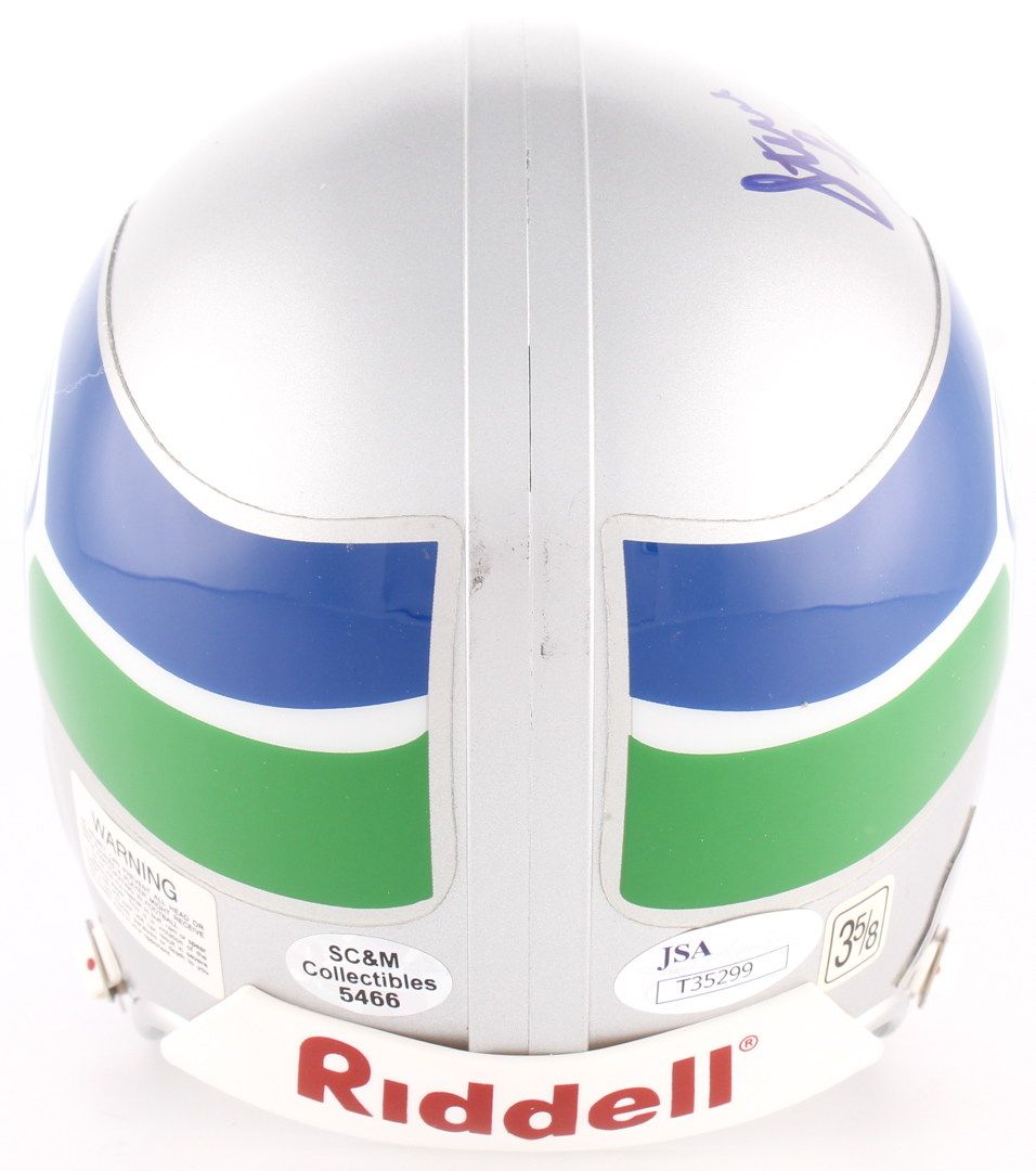 Steve Largent Signed Seahawks Throwback Mini-Helmet Inscribed "HOF 95" (JSA COA) at PristineAuction.com Steve Largent Signed Seahawks Throwback Mini-Helmet Inscribed "HOF 95" (JSA COA) at PristineAuction.com