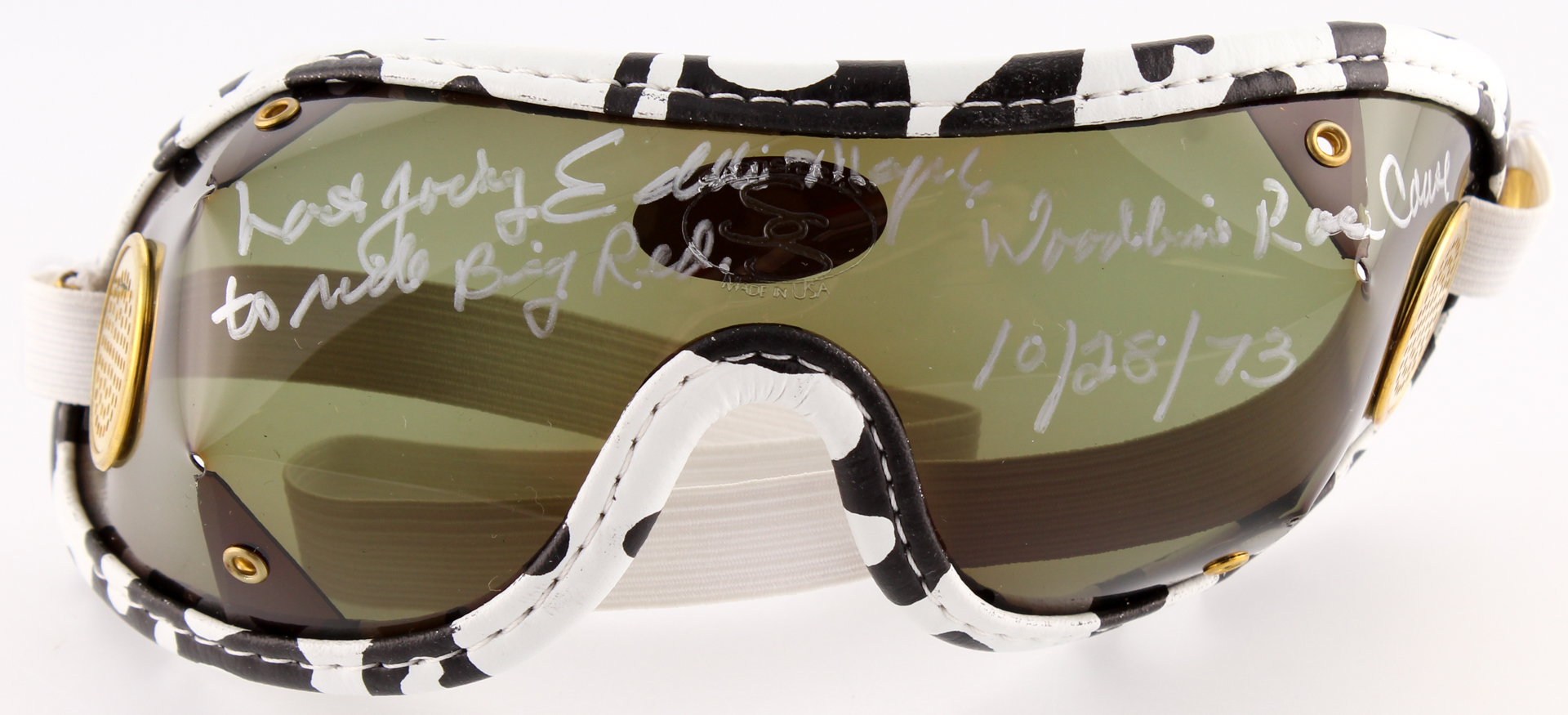 Eddie Maple Signed Jockey Goggles Inscribed "Last Jockey to Ride Big Red" & "Woodbine Race Course 10/28/73" (MAB Hologram) at PristineAuction.com Eddie Maple Signed Jockey Goggles Inscribed "Last Jockey to Ride Big Red" & "Woodbine Race Course 10/28/73" (MAB Hologram) at PristineAuction.com