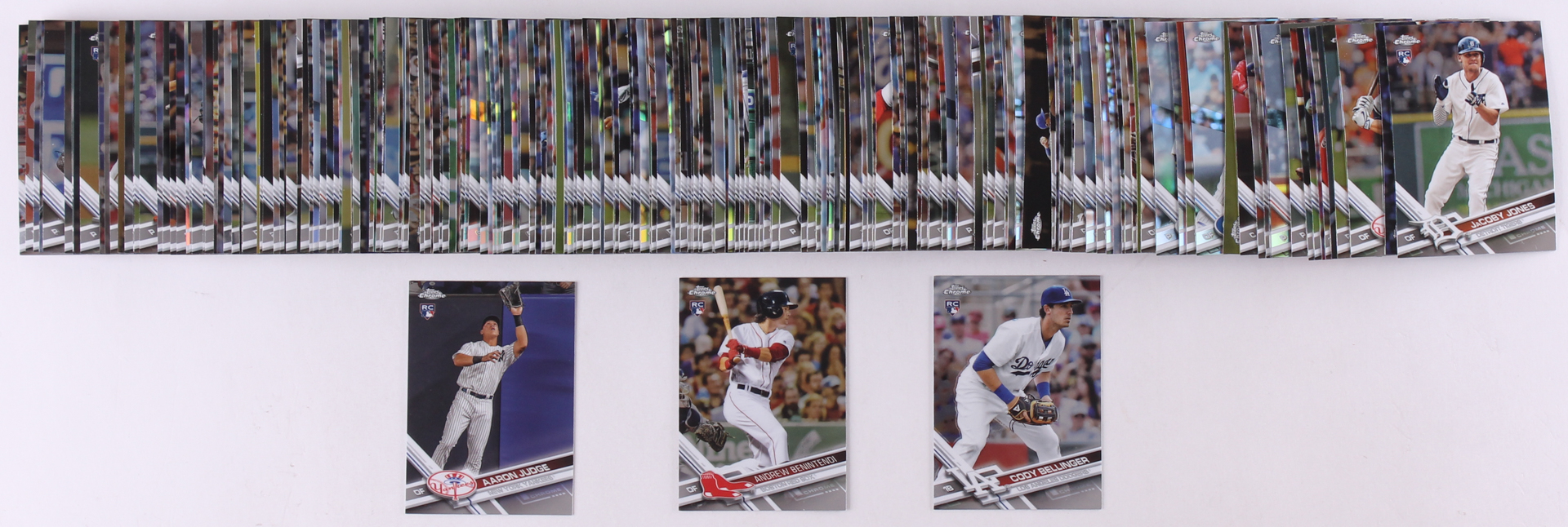 Complete Set of (200) 2017 Topps Chrome Baseball Cards with #169A Aaron Judge RC, #79 Cody Bellinger RC, #100A Andrew Benintendi RC at PristineAuction.com Complete Set of (200) 2017 Topps Chrome Baseball Cards with #169A Aaron Judge RC, #79 Cody Bellinger RC, #100A Andrew Benintendi RC at PristineAuction.com