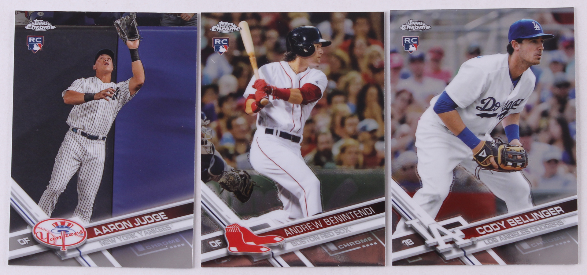 Complete Set of (200) 2017 Topps Chrome Baseball Cards with #169A Aaron Judge RC, #79 Cody Bellinger RC, #100A Andrew Benintendi RC at PristineAuction.com Complete Set of (200) 2017 Topps Chrome Baseball Cards with #169A Aaron Judge RC, #79 Cody Bellinger RC, #100A Andrew Benintendi RC at PristineAuction.com