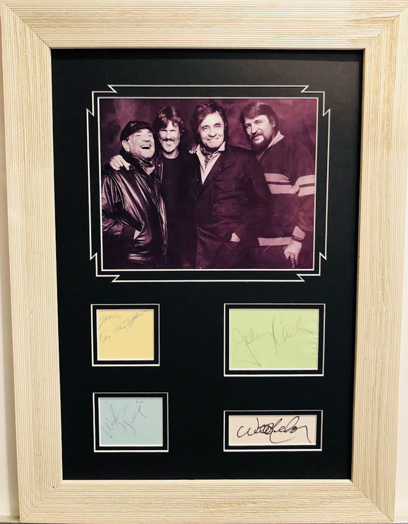 The Highwaymen Band-Signed 18x23 Custom Framed Display with (4) Signatures Including Johnny Cash, Willie Nelson, Waylon Jennings & Kris Kristofferson at PristineAuction.com The Highwaymen Band-Signed 18x23 Custom Framed Display with (4) Signatures Including Johnny Cash, Willie Nelson, Waylon Jennings & Kris Kristofferson at PristineAuction.com