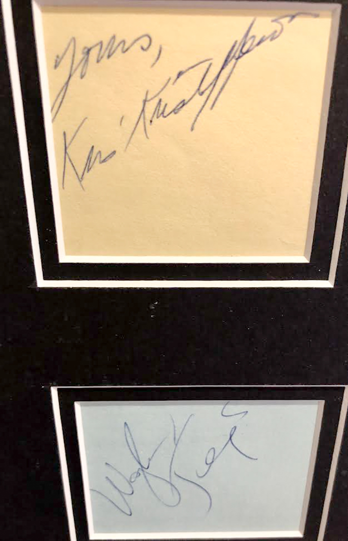 The Highwaymen Band-Signed 18x23 Custom Framed Display with (4) Signatures Including Johnny Cash, Willie Nelson, Waylon Jennings & Kris Kristofferson at PristineAuction.com The Highwaymen Band-Signed 18x23 Custom Framed Display with (4) Signatures Including Johnny Cash, Willie Nelson, Waylon Jennings & Kris Kristofferson at PristineAuction.com