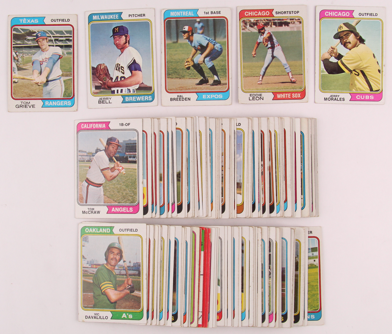 Lot of (115) 1974 Topps Baseball Cards with #256 Jerry Morales, #261 Jerry Bell, #268 Tom Grieve, #297 Hal Breeden, #501 Eddie Leon at PristineAuction.com Lot of (115) 1974 Topps Baseball Cards with #256 Jerry Morales, #261 Jerry Bell, #268 Tom Grieve, #297 Hal Breeden, #501 Eddie Leon at PristineAuction.com