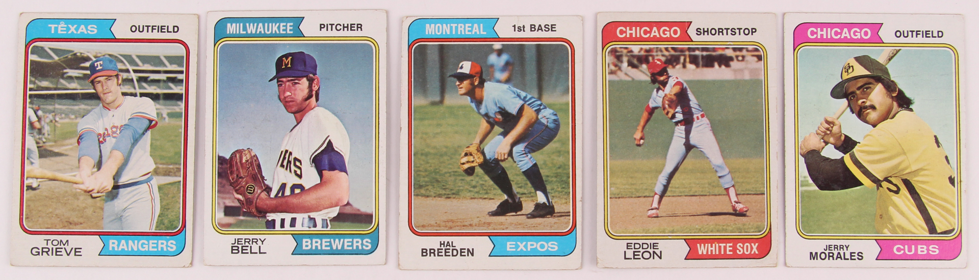 Lot of (115) 1974 Topps Baseball Cards with #256 Jerry Morales, #261 Jerry Bell, #268 Tom Grieve, #297 Hal Breeden, #501 Eddie Leon at PristineAuction.com Lot of (115) 1974 Topps Baseball Cards with #256 Jerry Morales, #261 Jerry Bell, #268 Tom Grieve, #297 Hal Breeden, #501 Eddie Leon at PristineAuction.com