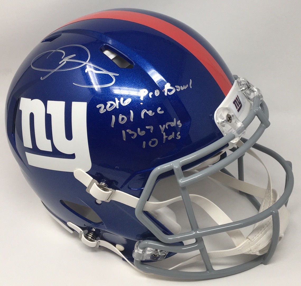 Odell Beckham Jr. Signed New York Giants LE Full-Size Authentic On-Field Speed Helmet Inscribed "2016 Pro Bowl", "101 rec", "1367 yrds" & "10 tds" (Steiner COA) at PristineAuction.com Odell Beckham Jr. Signed New York Giants LE Full-Size Authentic On-Field Speed Helmet Inscribed "2016 Pro Bowl", "101 rec", "1367 yrds" & "10 tds" (Steiner COA) at PristineAuction.com