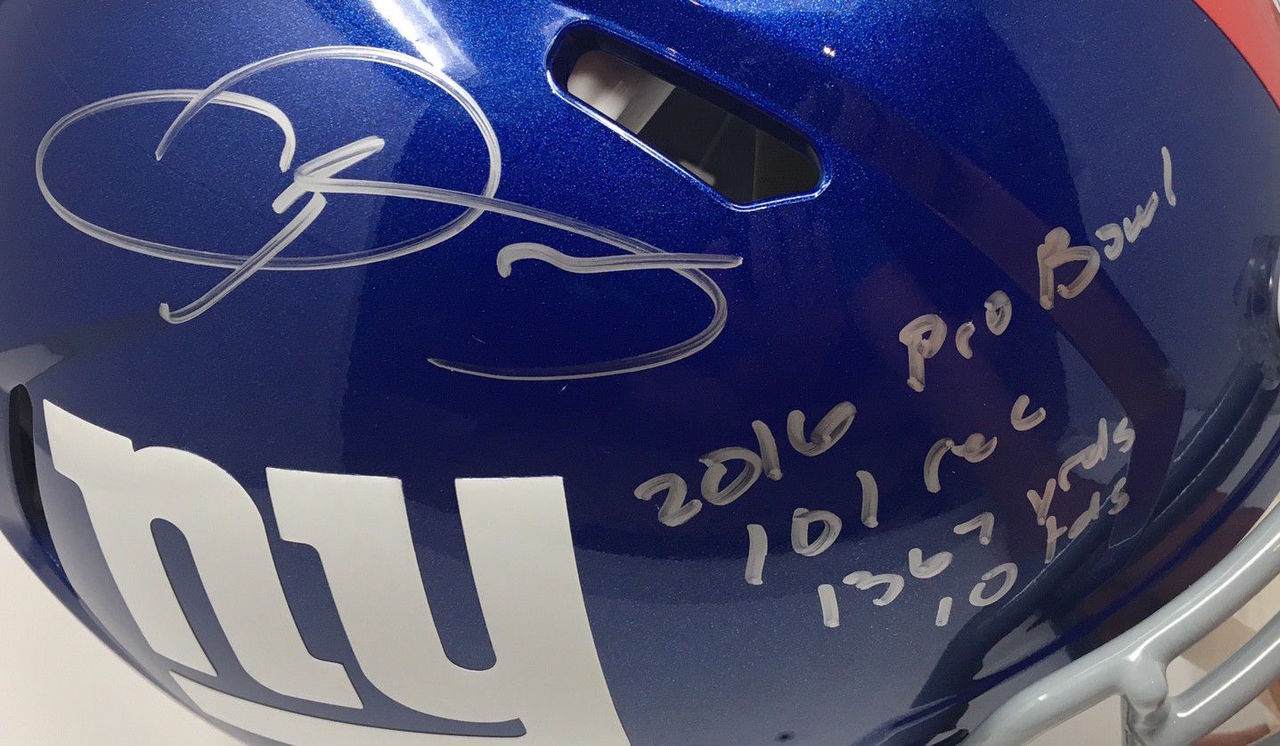 Odell Beckham Jr. Signed New York Giants LE Full-Size Authentic On-Field Speed Helmet Inscribed "2016 Pro Bowl", "101 rec", "1367 yrds" & "10 tds" (Steiner COA) at PristineAuction.com Odell Beckham Jr. Signed New York Giants LE Full-Size Authentic On-Field Speed Helmet Inscribed "2016 Pro Bowl", "101 rec", "1367 yrds" & "10 tds" (Steiner COA) at PristineAuction.com