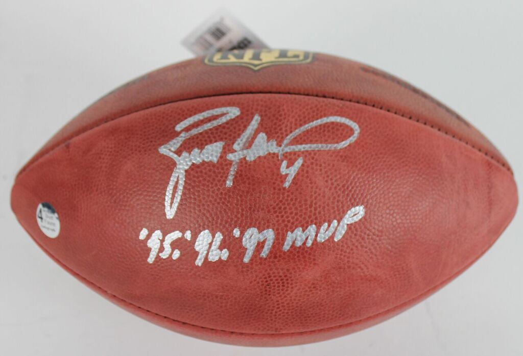 Brett Favre Signed Wilson Official NFL Game Ball Inscribed "95, 96, 97 MVP" (Favre COA) at PristineAuction.com Brett Favre Signed Wilson Official NFL Game Ball Inscribed "95, 96, 97 MVP" (Favre COA) at PristineAuction.com