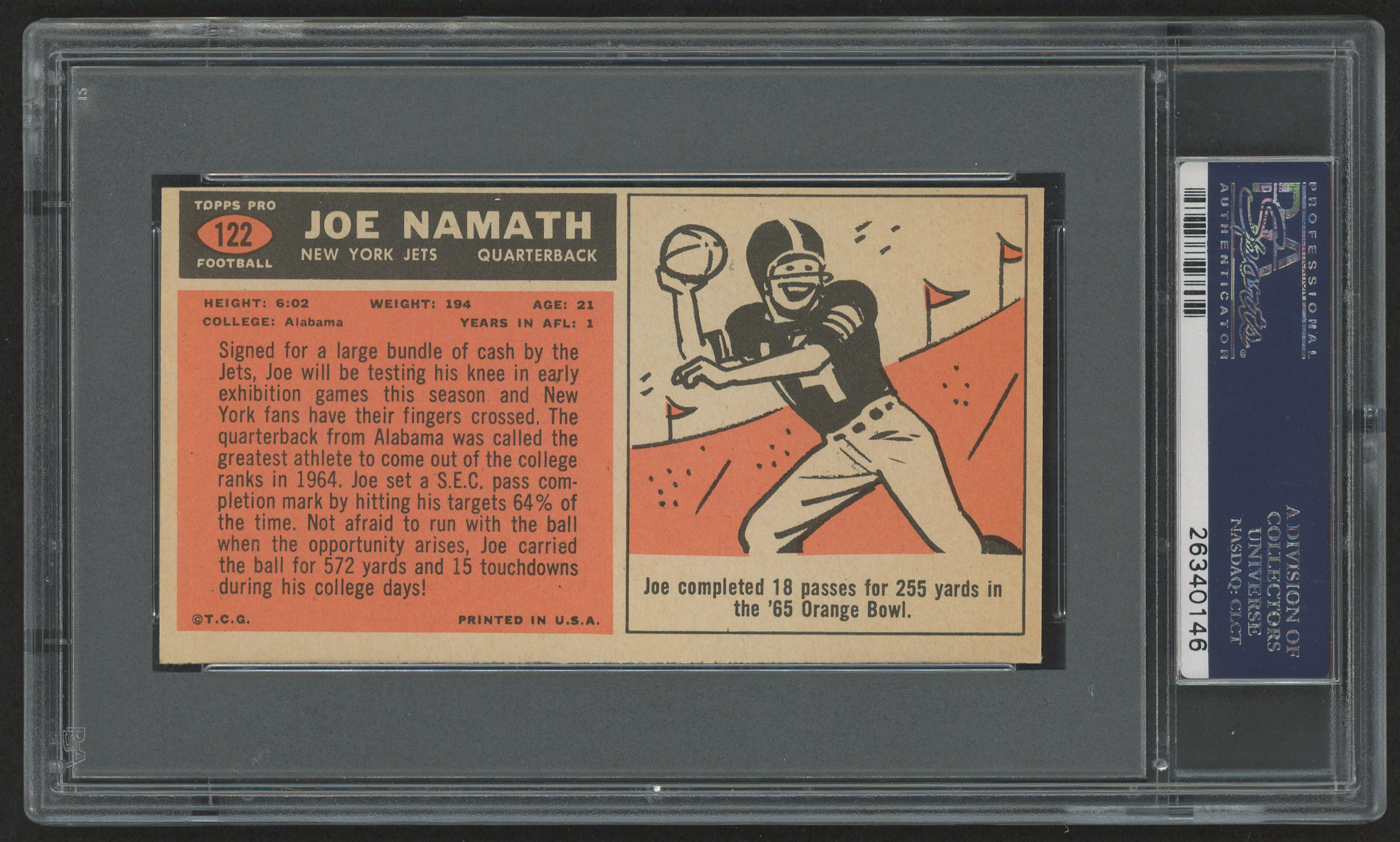 1965 Topps #122 Joe Namath RC (PSA 7) (OC) at PristineAuction.com 1965 Topps #122 Joe Namath RC (PSA 7) (OC) at PristineAuction.com