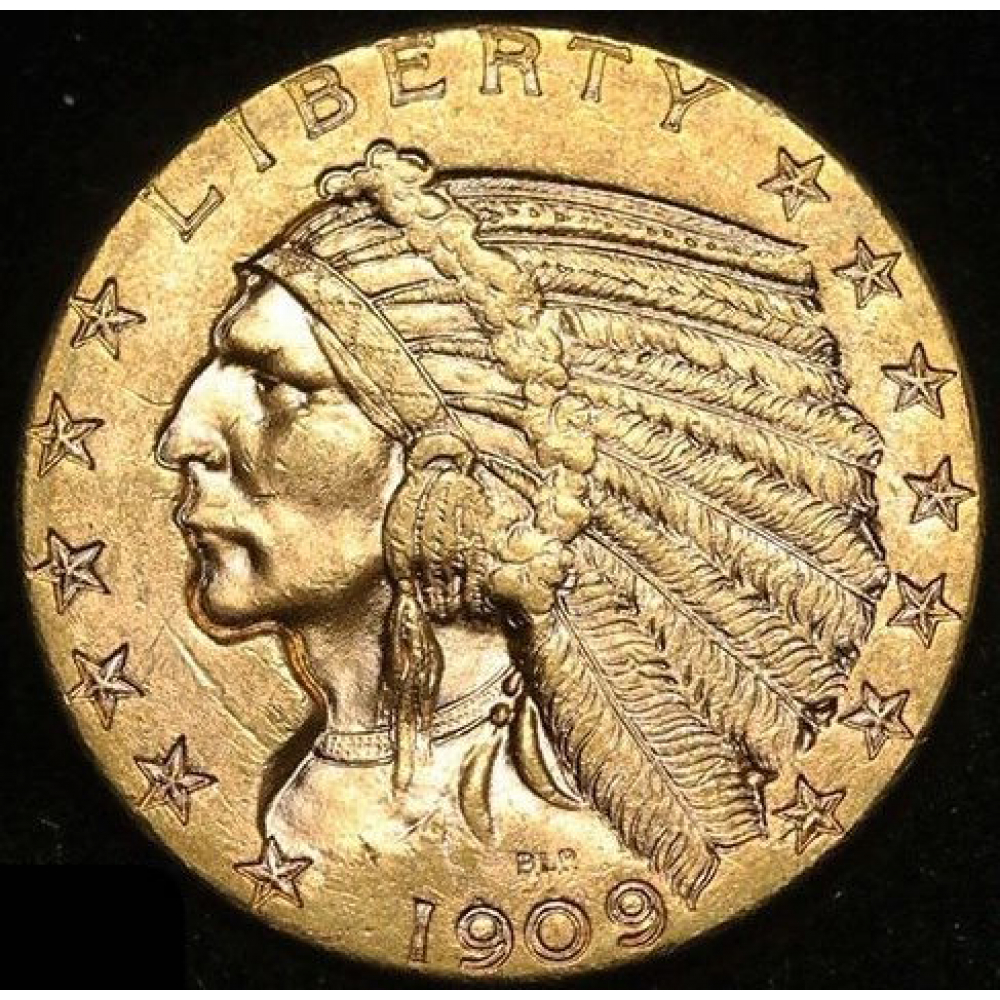 1909D 5 Five Dollars Indian Head Half Eagle Gold Coin Pristine Auction