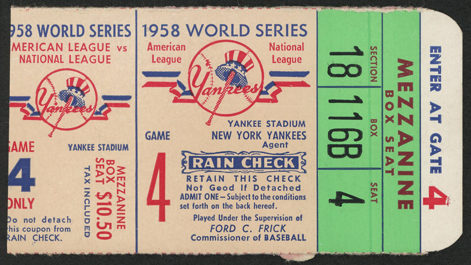 1958 World Series Game 4 Original Ticket Stub at PristineAuction.com 1958 World Series Game 4 Original Ticket Stub at PristineAuction.com