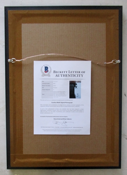 "Scarface" 17x24 Custom Framed Movie Poster Display Signed by (10) with Al Pacino, Steve Bauer, Miriam Colon, Pepe Serna, Geno Silva (Beckett LOA) at PristineAuction.com "Scarface" 17x24 Custom Framed Movie Poster Display Signed by (10) with Al Pacino, Steve Bauer, Miriam Colon, Pepe Serna, Geno Silva (Beckett LOA) at PristineAuction.com