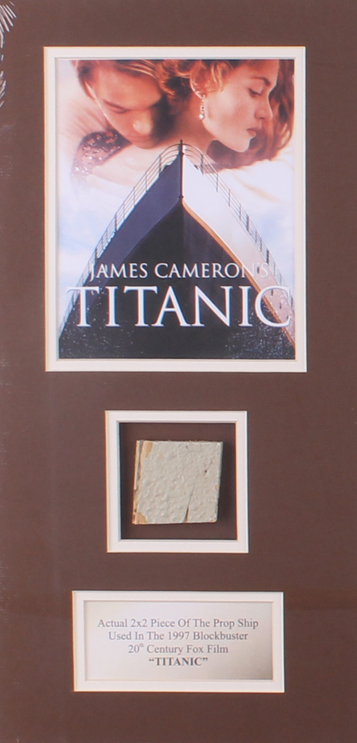 "Titanic" 9.5x19 Custom Matted Movie Prop Ship Piece Display at PristineAuction.com "Titanic" 9.5x19 Custom Matted Movie Prop Ship Piece Display at PristineAuction.com