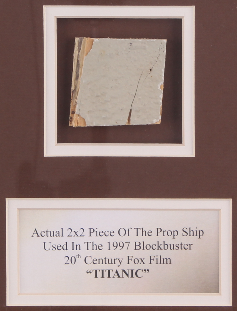 "Titanic" 9.5x19 Custom Matted Movie Prop Ship Piece Display at PristineAuction.com "Titanic" 9.5x19 Custom Matted Movie Prop Ship Piece Display at PristineAuction.com