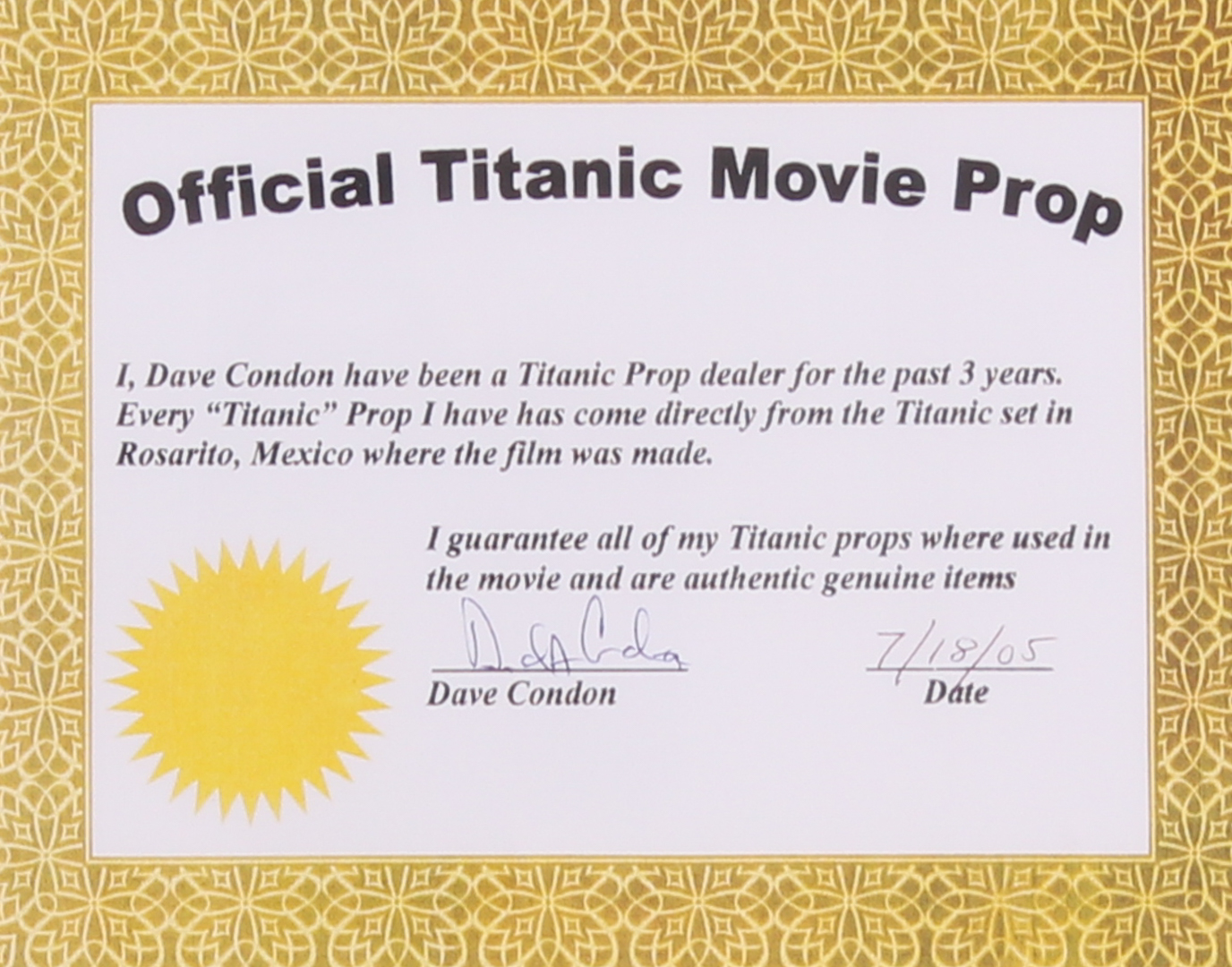 "Titanic" 9.5x19 Custom Matted Movie Prop Ship Piece Display at PristineAuction.com "Titanic" 9.5x19 Custom Matted Movie Prop Ship Piece Display at PristineAuction.com