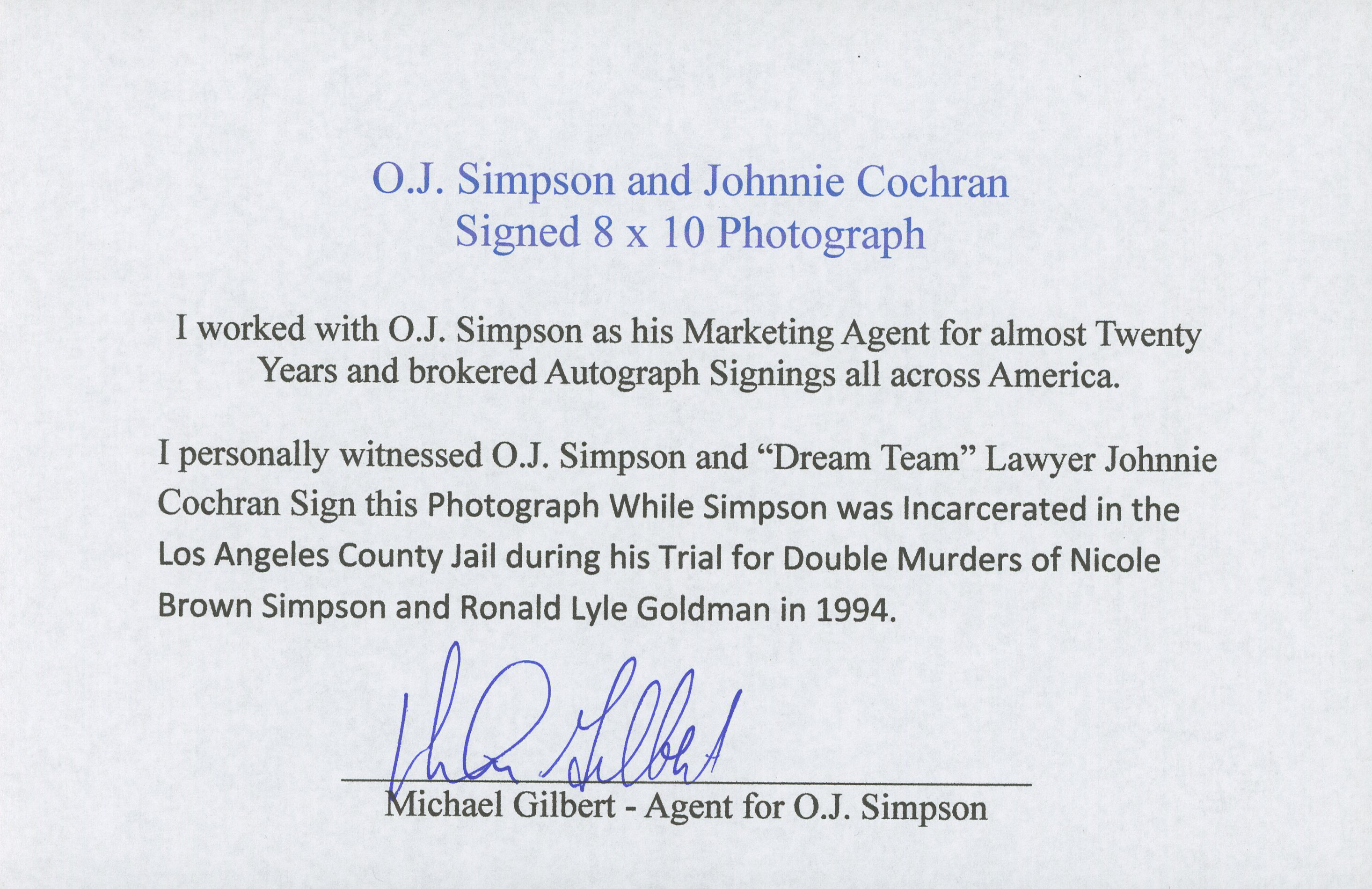 O. J. Simpson & Johnnie Cochran Signed "Courtroom" 8x10 Photo (PSA COA) at PristineAuction.com O. J. Simpson & Johnnie Cochran Signed "Courtroom" 8x10 Photo (PSA COA) at PristineAuction.com