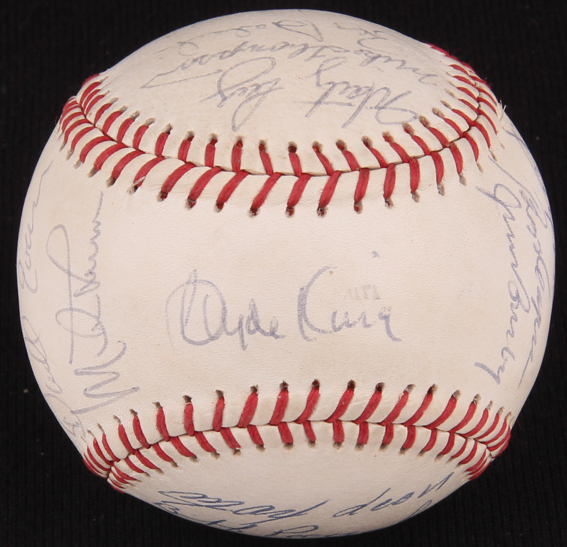1975 Braves Team Signed Atlanta Braves Logo Baseball by (23) with Clyde King, Ralph Garr, Rod Gilbreath, Buzz Capra (JSA ALOA) at PristineAuction.com 1975 Braves Team Signed Atlanta Braves Logo Baseball by (23) with Clyde King, Ralph Garr, Rod Gilbreath, Buzz Capra (JSA ALOA) at PristineAuction.com