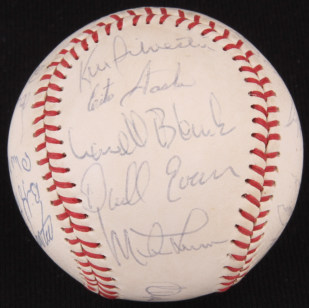 1975 Braves Team Signed Atlanta Braves Logo Baseball by (23) with Clyde King, Ralph Garr, Rod Gilbreath, Buzz Capra (JSA ALOA) at PristineAuction.com 1975 Braves Team Signed Atlanta Braves Logo Baseball by (23) with Clyde King, Ralph Garr, Rod Gilbreath, Buzz Capra (JSA ALOA) at PristineAuction.com