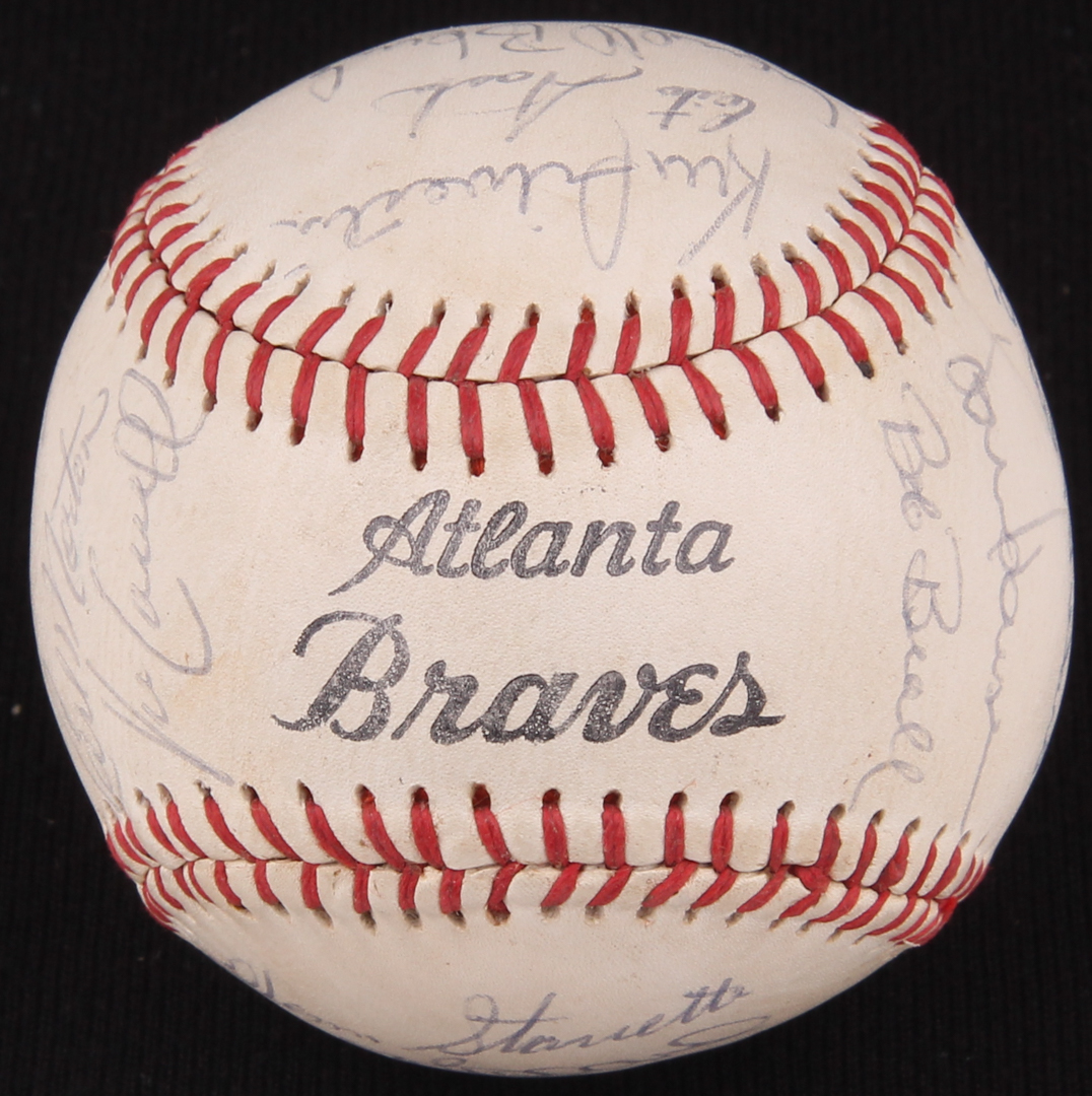 1975 Braves Team Signed Atlanta Braves Logo Baseball by (23) with Clyde King, Ralph Garr, Rod Gilbreath, Buzz Capra (JSA ALOA) at PristineAuction.com 1975 Braves Team Signed Atlanta Braves Logo Baseball by (23) with Clyde King, Ralph Garr, Rod Gilbreath, Buzz Capra (JSA ALOA) at PristineAuction.com