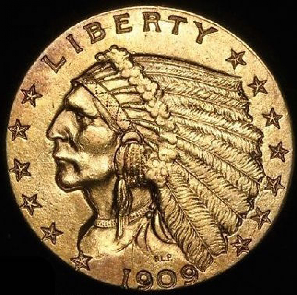 1909 2.50 Indian Head Quarter Eagle Gold Coin (High Grade Condition) Pristine Auction