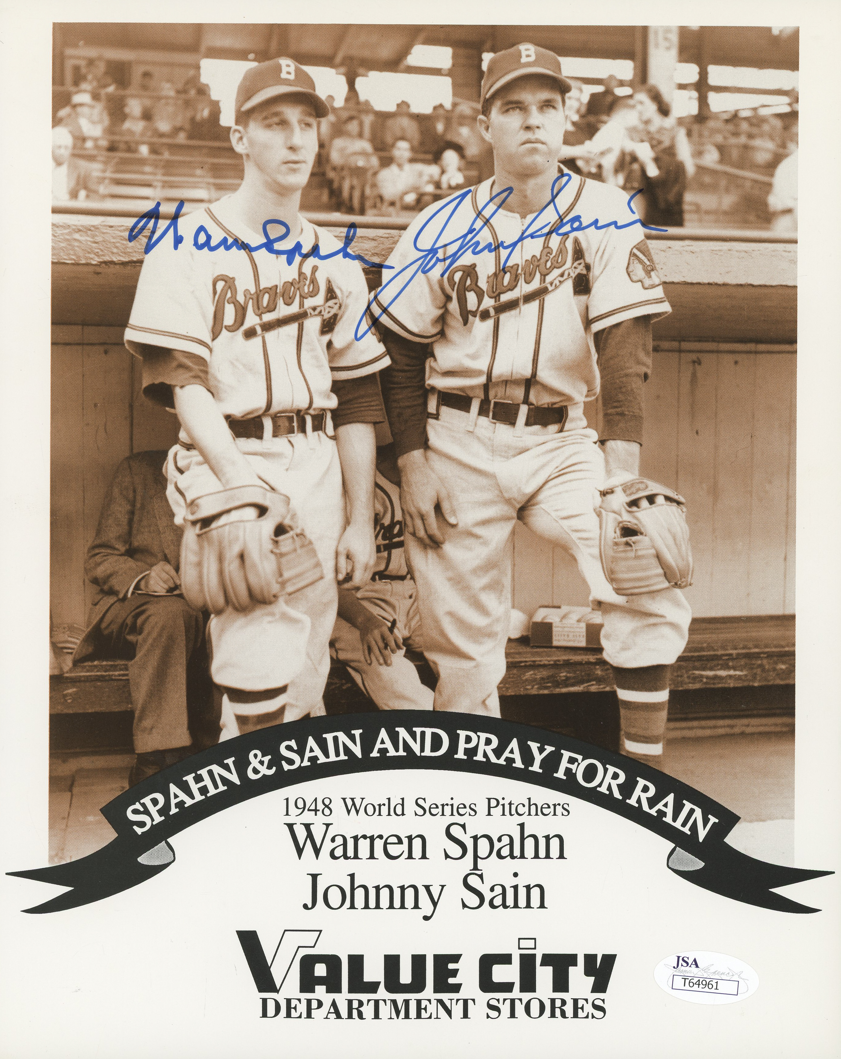 Warren Spahn & Johnny Sain Signed Braves 8x10 Photo (JSA COA) at PristineAuction.com Warren Spahn & Johnny Sain Signed Braves 8x10 Photo (JSA COA) at PristineAuction.com