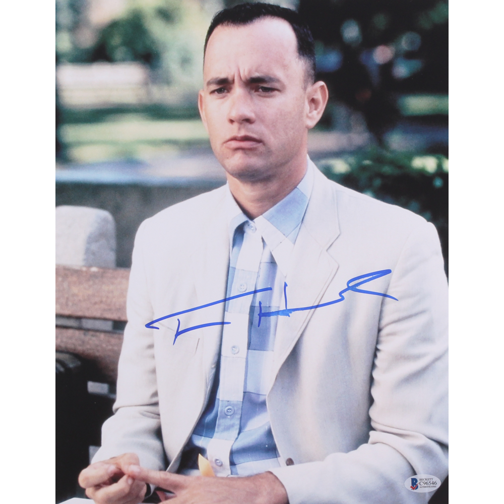 PHOTO L@@KK SIGNÉ TOM HANKS FORREST GUMP 11X14 BAS BECKETT COA