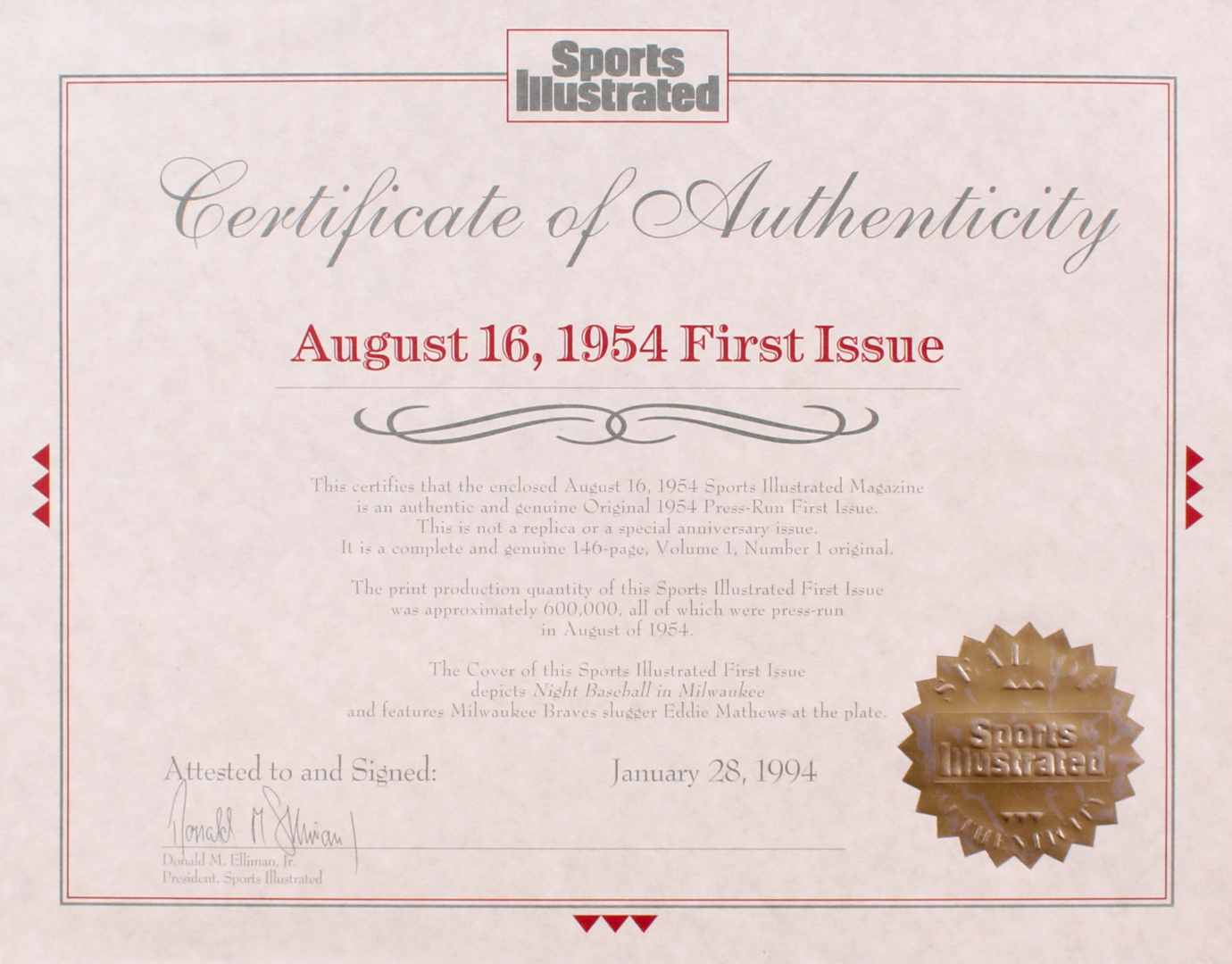 Original First Issue Sports Illustrated Magazine from August 16, 1954 With Original Cover Display (Sports Illustrated LOA) at PristineAuction.com Original First Issue Sports Illustrated Magazine from August 16, 1954 With Original Cover Display (Sports Illustrated LOA) at PristineAuction.com