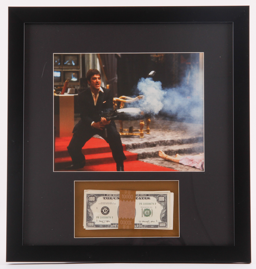 Al Pacino "Scarface" 17.5x18.5 Custom Framed Display with Movie Prop Money at PristineAuction.com Al Pacino "Scarface" 17.5x18.5 Custom Framed Display with Movie Prop Money at PristineAuction.com