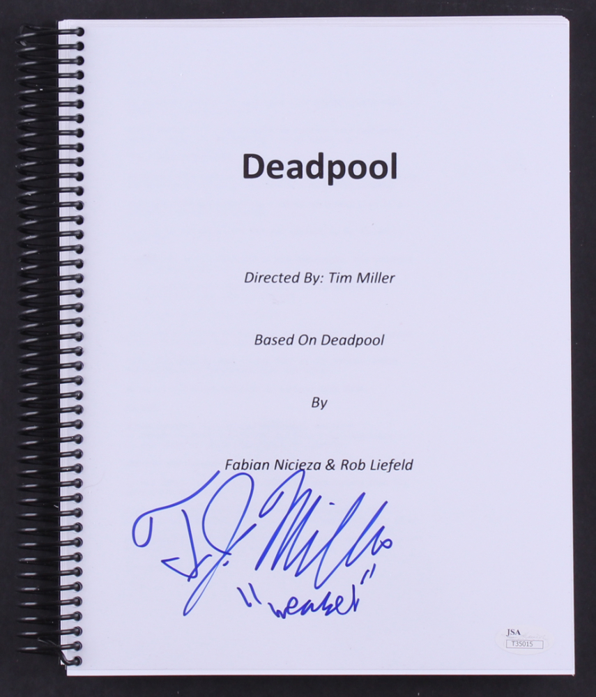 T J Miller Signed Deadpool Script Inscribed Weasel Jsa Hologram Pristine Auction T J Miller Signed Deadpool Script Inscribed Weasel Jsa Hologram Pristine Auction