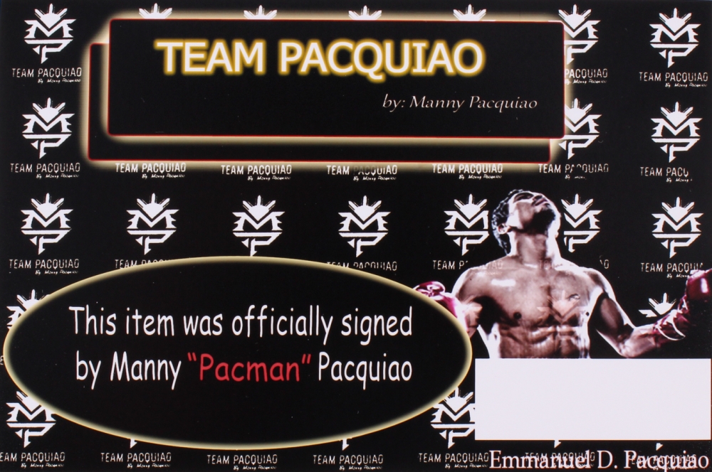 Manny Pacquiao Signed Boxing Glove Inscribed "Pacman" (Pacquiao COA) at PristineAuction.com Manny Pacquiao Signed Boxing Glove Inscribed "Pacman" (Pacquiao COA) at PristineAuction.com