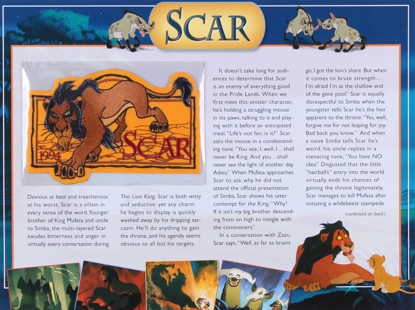 Disney's "The Lion King" Scar 9x12 Patch Card at PristineAuction.com Disney's "The Lion King" Scar 9x12 Patch Card at PristineAuction.com
