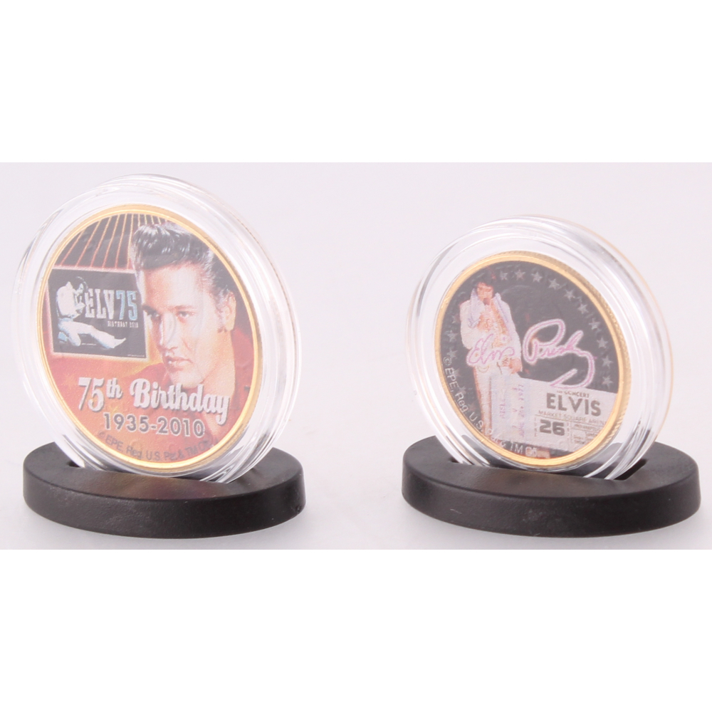 Set of (2) Elvis Presley 24K Gold Plated Colorized Coins | Pristine Auction