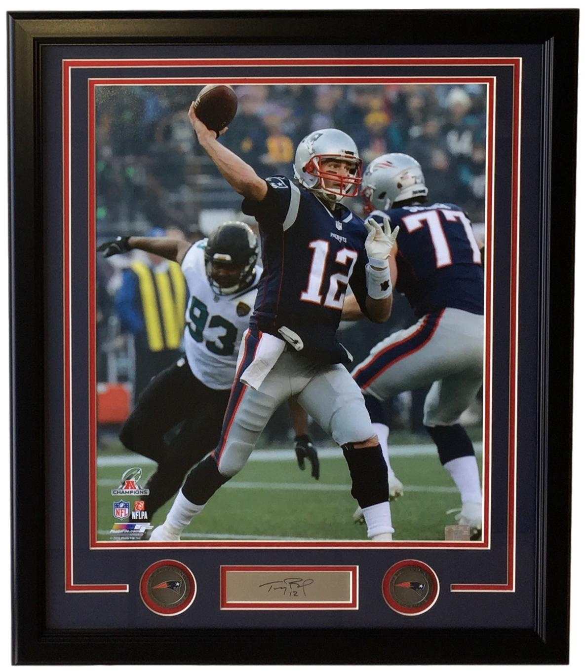Tom Brady Patriots 22x27 Custom Framed Photo Display with Laser Engraved Autograph at PristineAuction.com Tom Brady Patriots 22x27 Custom Framed Photo Display with Laser Engraved Autograph at PristineAuction.com