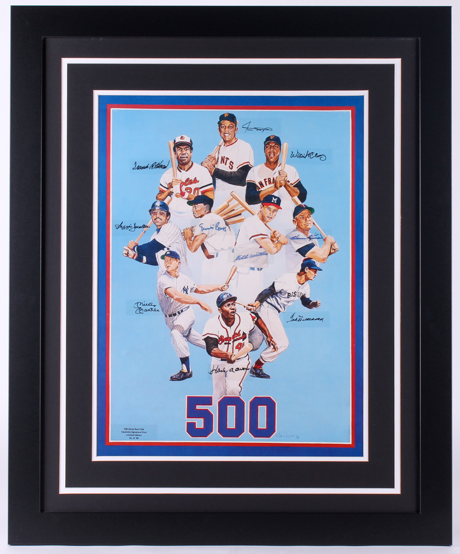 "500 Home Run Club" LE Custom Framed 27.5x33.5 Lithograph with (10) Facsimile Signatures Including Mickey Mantle, Ted Williams, Hank Aaron, Reggie Jackson at PristineAuction.com "500 Home Run Club" LE Custom Framed 27.5x33.5 Lithograph with (10) Facsimile Signatures Including Mickey Mantle, Ted Williams, Hank Aaron, Reggie Jackson at PristineAuction.com
