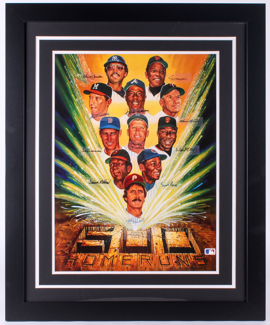 "500 Home Run Club" LE Custom Framed 27.5x33.5 Lithograph with (11) Facsimile Signatures Including Mickey Mantle, Ted Williams, Hank Aaron, Reggie Jackson at PristineAuction.com "500 Home Run Club" LE Custom Framed 27.5x33.5 Lithograph with (11) Facsimile Signatures Including Mickey Mantle, Ted Williams, Hank Aaron, Reggie Jackson at PristineAuction.com