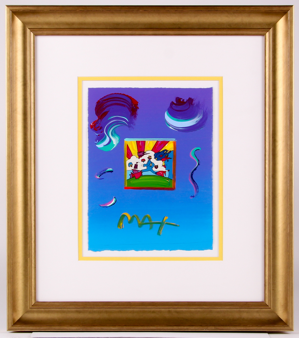 Peter Max "Cosmic Runner" Signed 8.5" x 11" Original Acrylic Mixed Media Painting 1/1 (Custom Framed to 19" x 22") (Max LOA) at PristineAuction.com Peter Max "Cosmic Runner" Signed 8.5" x 11" Original Acrylic Mixed Media Painting 1/1 (Custom Framed to 19" x 22") (Max LOA) at PristineAuction.com
